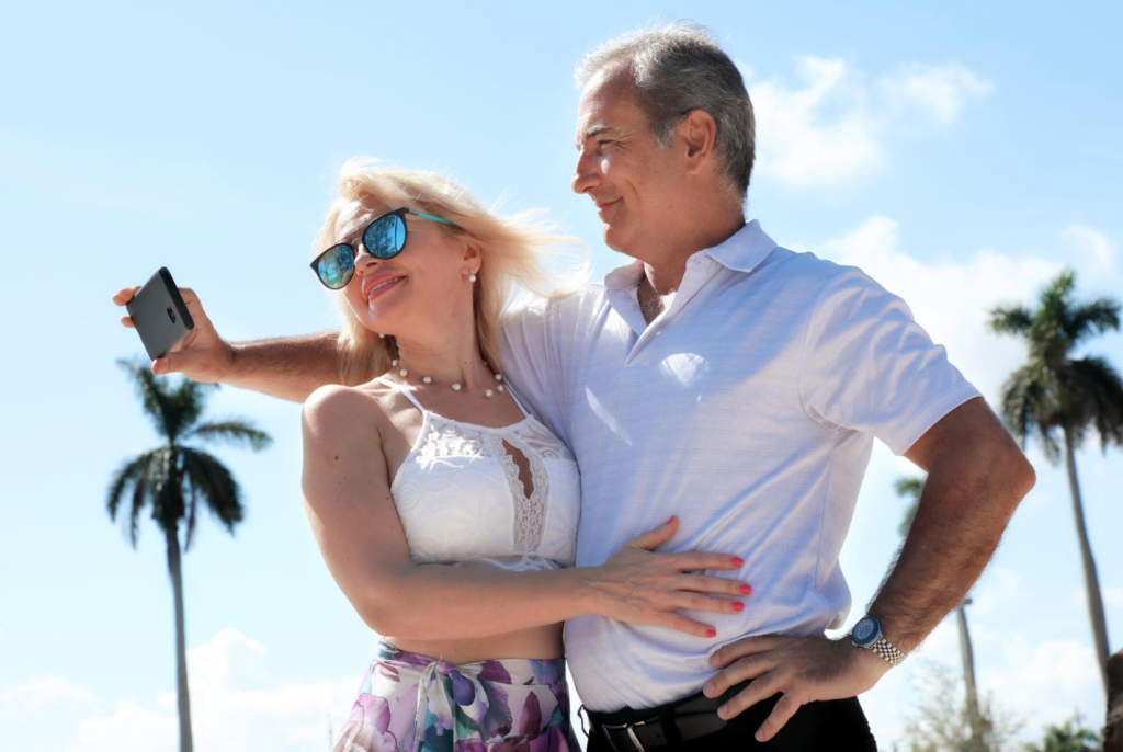 lifestyle photo of an attractive American white couple in their early 50s.